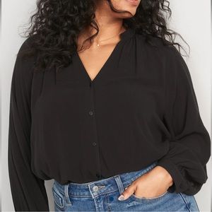 Old Navy Split-Neck Long-Sleeve Button-Front Blouse for Women “Black Jack” color